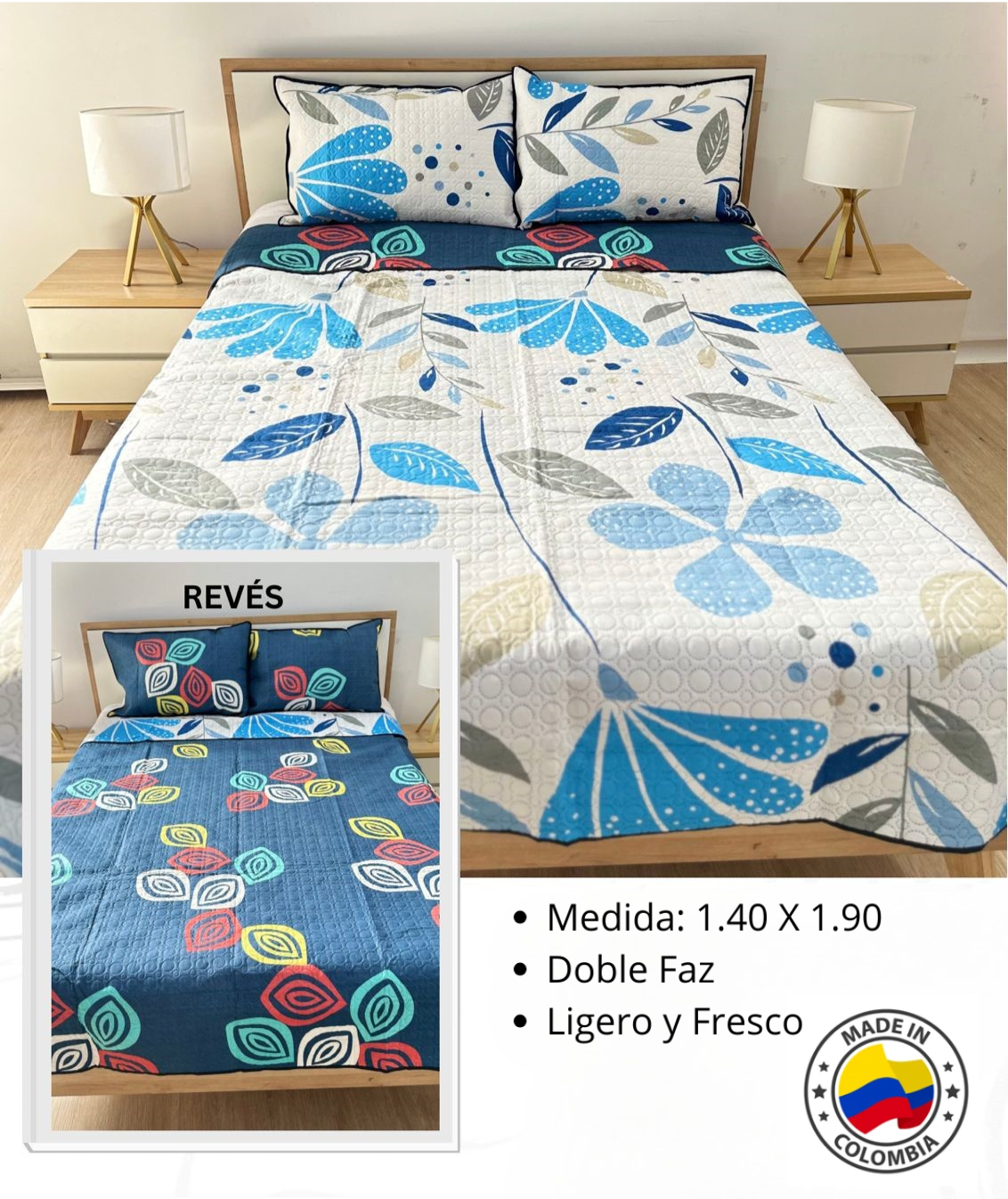 Cubrelecho Hoja Azul