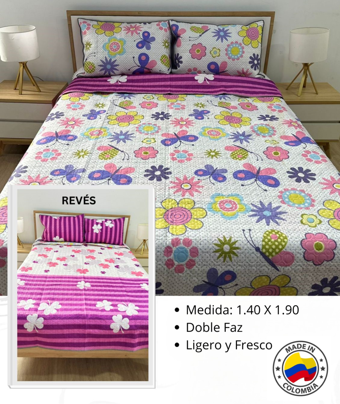 Cubrelecho Mariposas Moradas