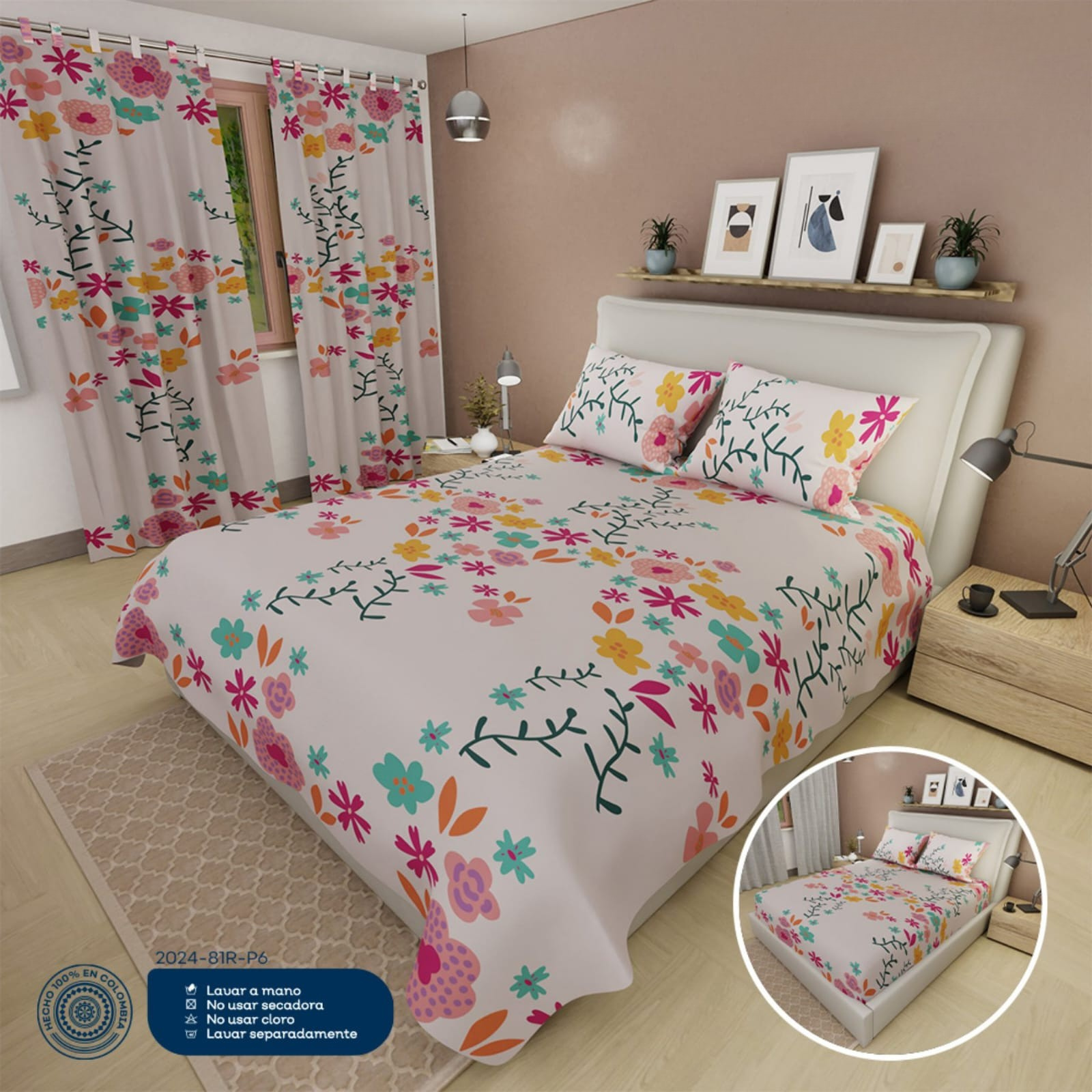 juego de sabanas florez de microfibra suavizada incluye cortinas