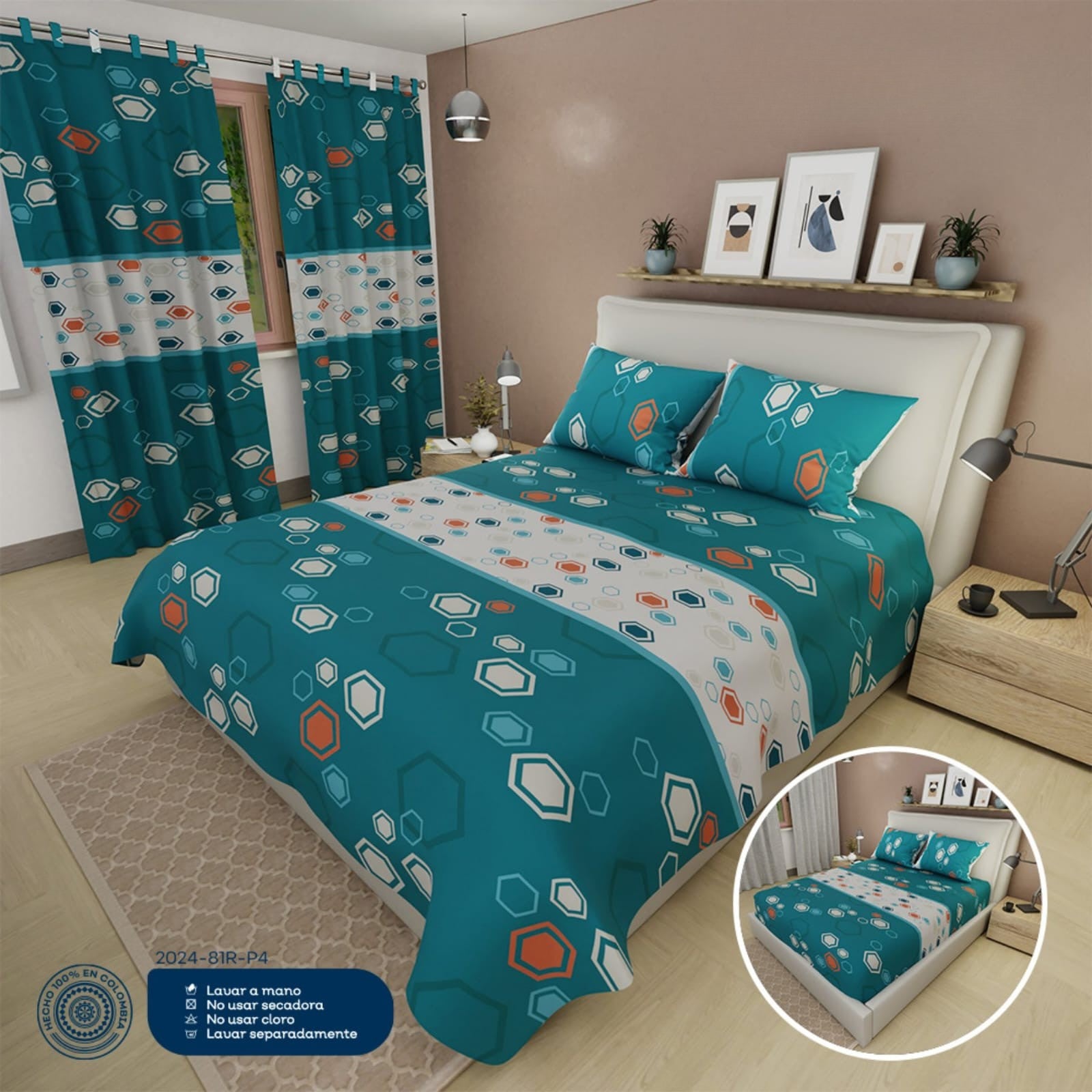 juego de sabanas hexagonos incluye cortinas